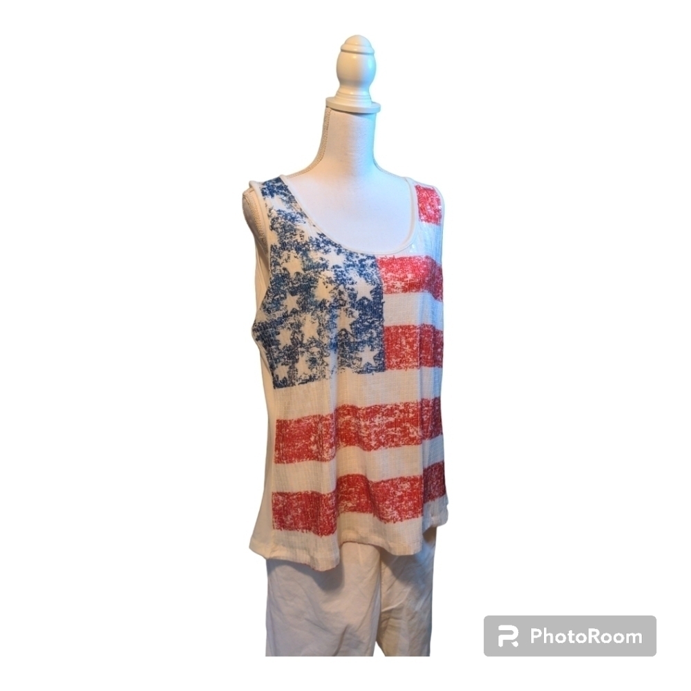 AMERICAN FLAG Sequin red white & blue festival tank 1X USA 4th Of July